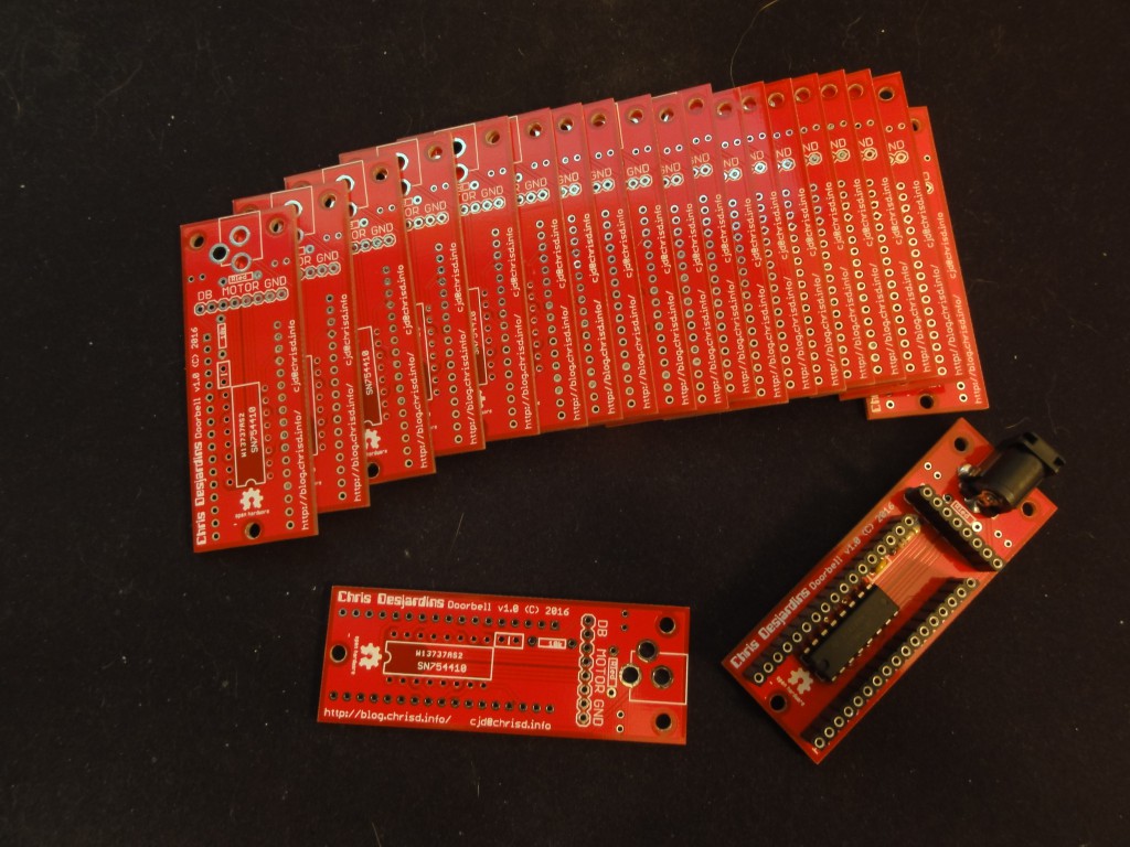 The doorbell PCBs, with one assembled.